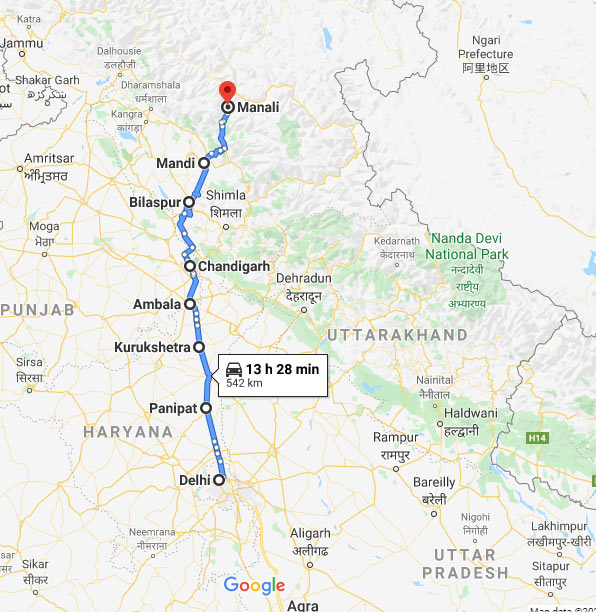 Delhi to Manali Distance